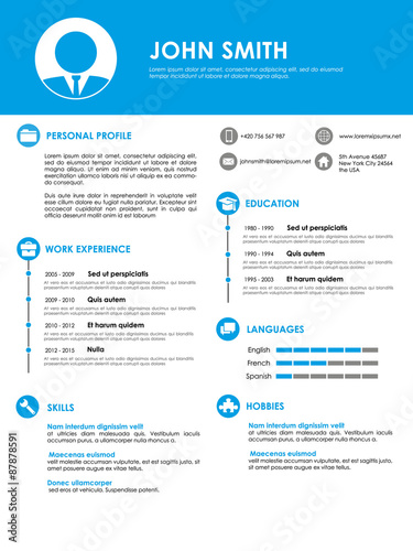 Blue minimalistic personal vector resume - cv template