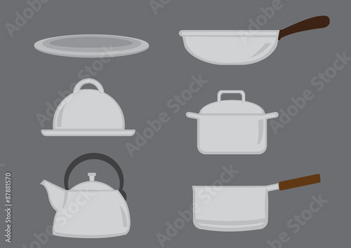 Pots and Pans Kitchen Utensil Vector Icon Set