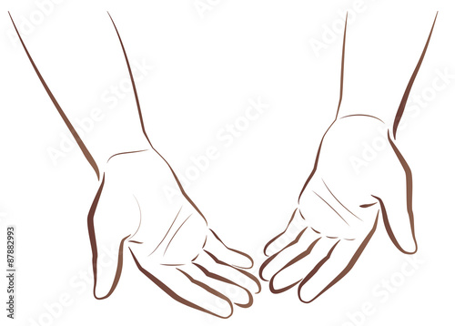 Empty-handed. Two hands of a poor man showing his empty hands. Isolated vector outline illustration on white background.