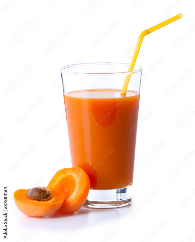 Glass of apricot juice isolated on white Glass of apricot juice isolated on white