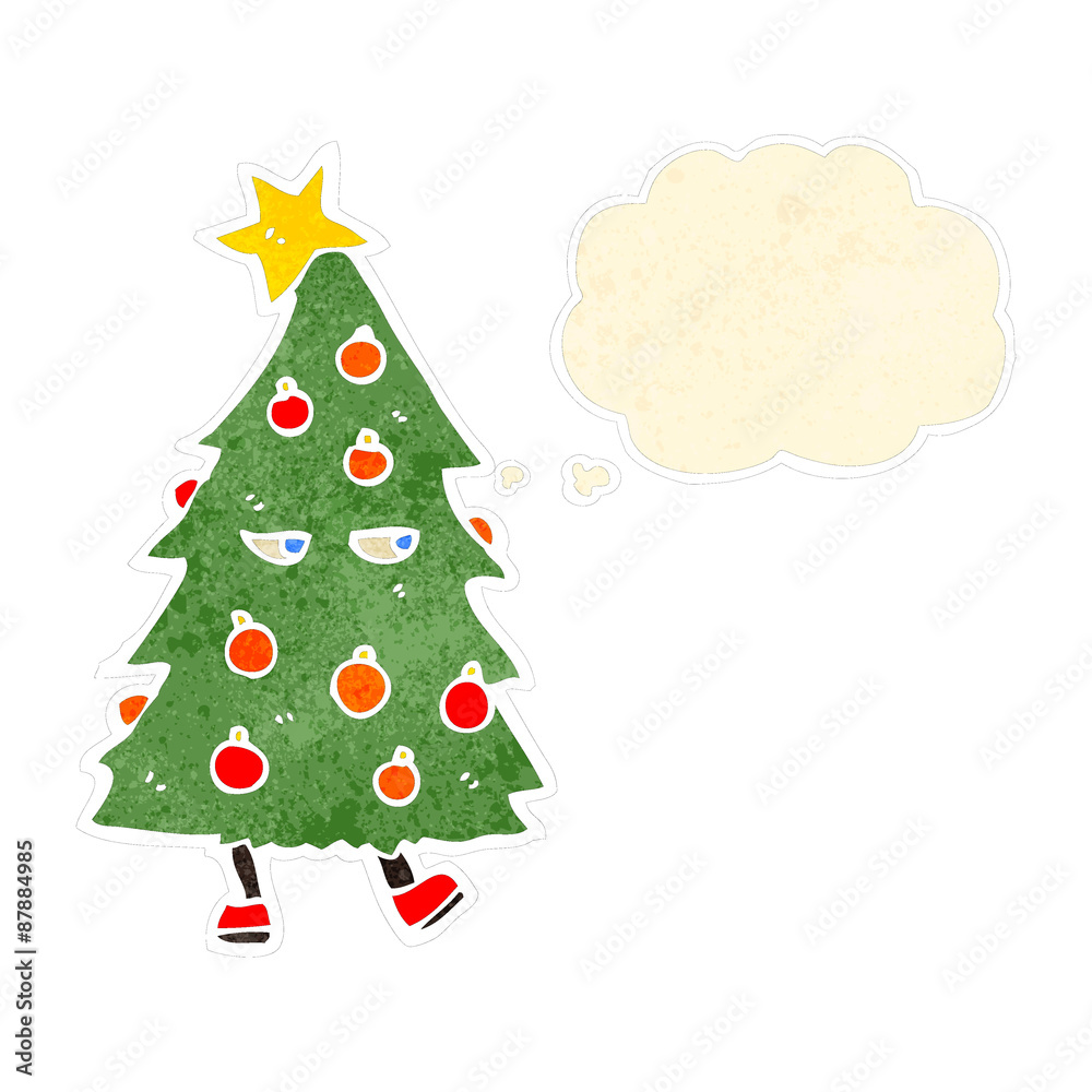 Obraz premium retro cartoon christmas tree with thought bubble