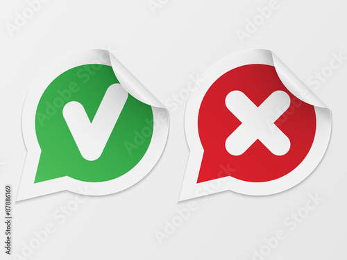 Stickers with consent and denial on white background