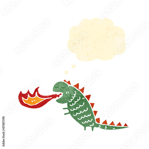 retro cartoon fire breathing monster