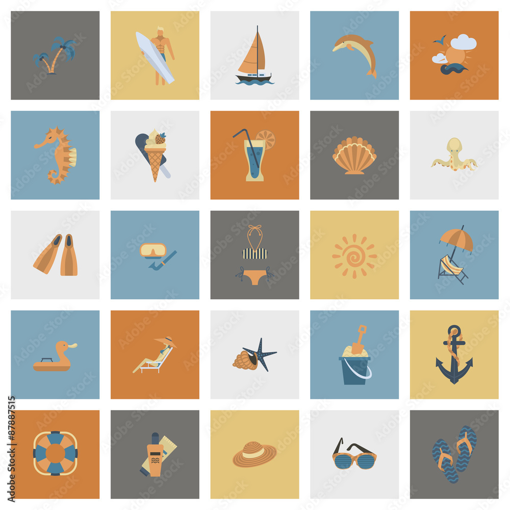 Summer and Beach Simple Flat Icons Summer and Beach Simple Flat Icons
