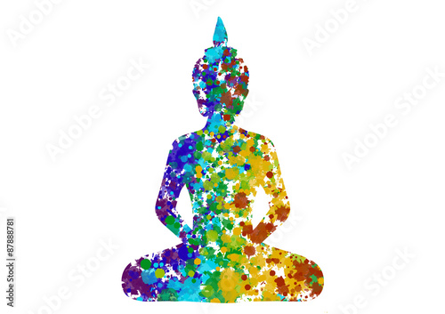 Meditating Buddha posture in rainbow colors