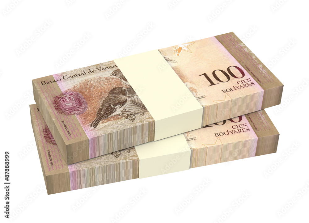 Venezuelan Bolivares isolated on white background. Computer generated 3D photo rendering. Venezuelan Bolivares isolated on white background. Computer generated 3D photo rendering.