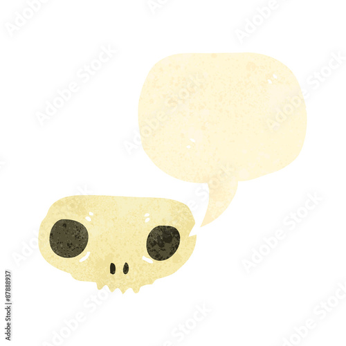 retro cartoon skull symbol with speech bubble