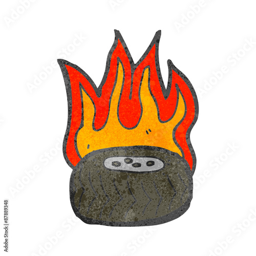 retro cartoon flaming tyre