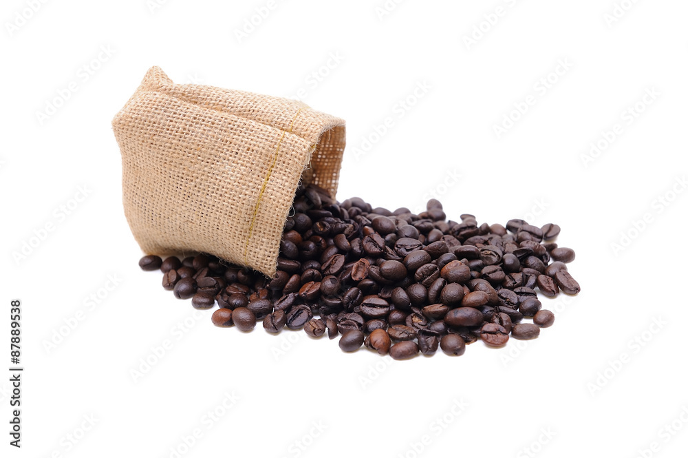 coffee beans in bag isolated on white background coffee beans in bag isolated on white background