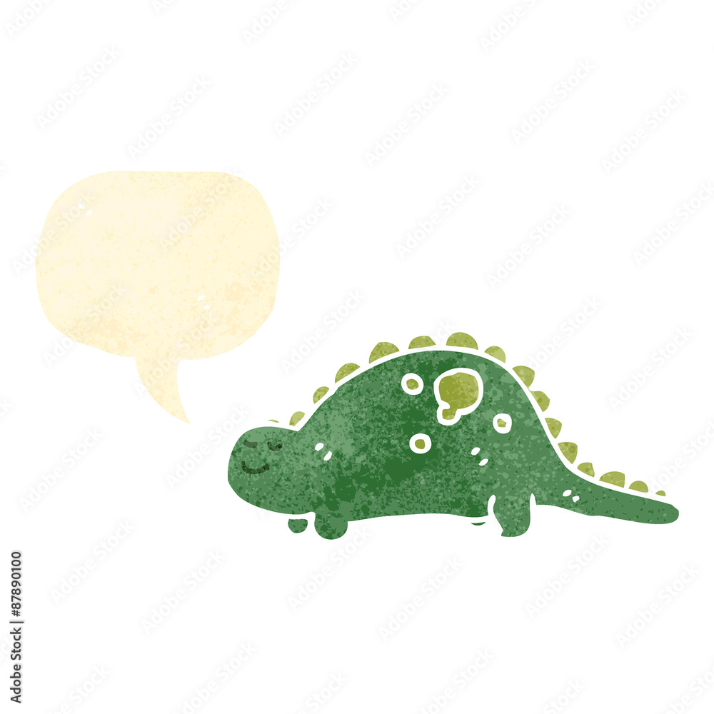 retro cartoon dinosaur with speech bubble