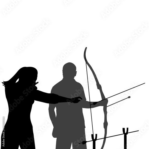 Instructor teaching a man how to shoot bow