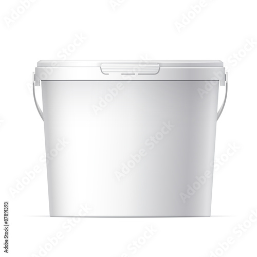 Cool Realistic White plastic bucket. Vector