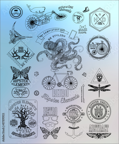 hipster label, icon, elements