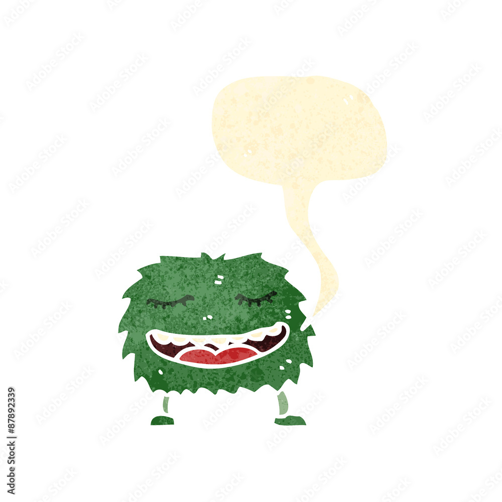 retro cartoon hairy monster with speech bubble retro cartoon hairy monster with speech bubble