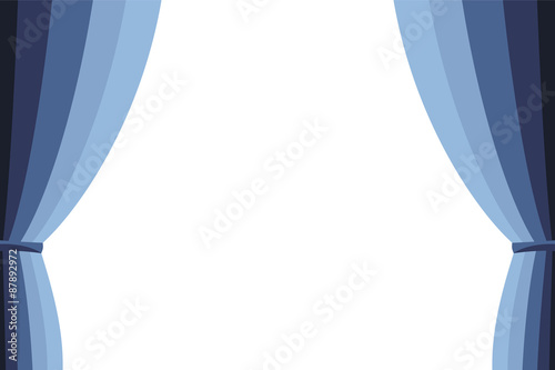 Blue curtain opened on a white background.