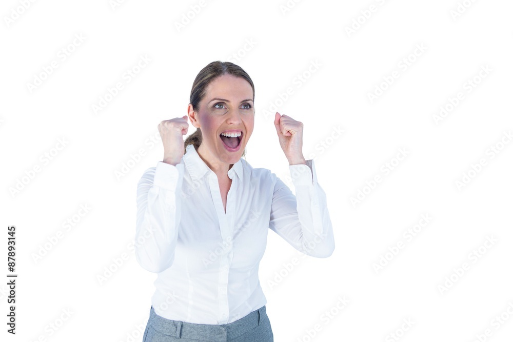 Businesswoman cheering and yelling Businesswoman cheering and yelling