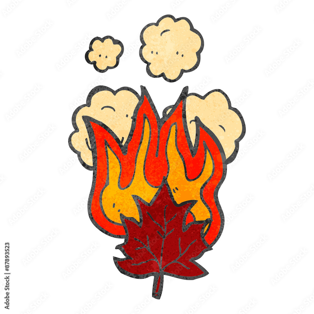 retro cartoon burning leaf