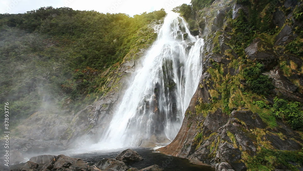 View on Lady Bowen Falls, Milford Sound Fjord. South Island, New Zealand. View on Lady Bowen Falls, Milford Sound Fjord. South Island, New Zealand.