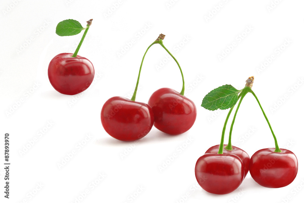 juicy cherries isolated on white