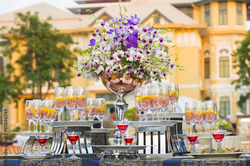Luxury food and drinks on wedding table. Luxury food and drinks on wedding table.