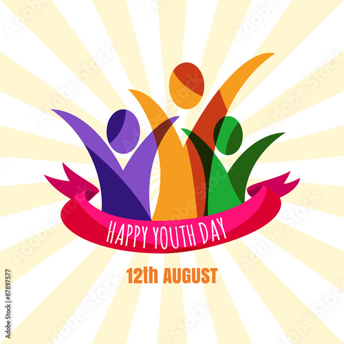 Multicolor abstract young happy people with ribbon. 