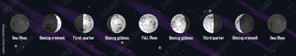 Obraz premium Phases of Moon, vector illustration