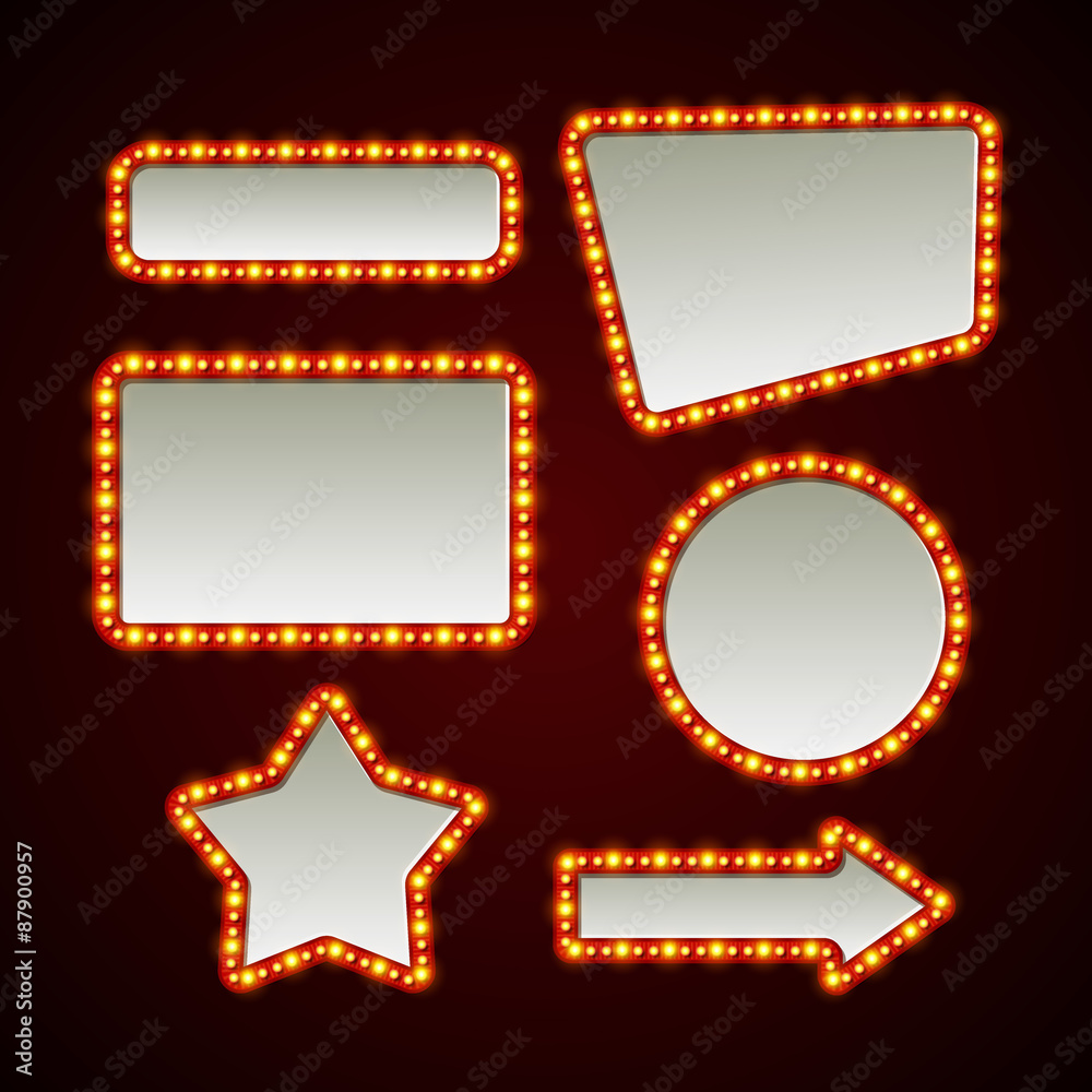 Set of retro light frames. Vector illustration