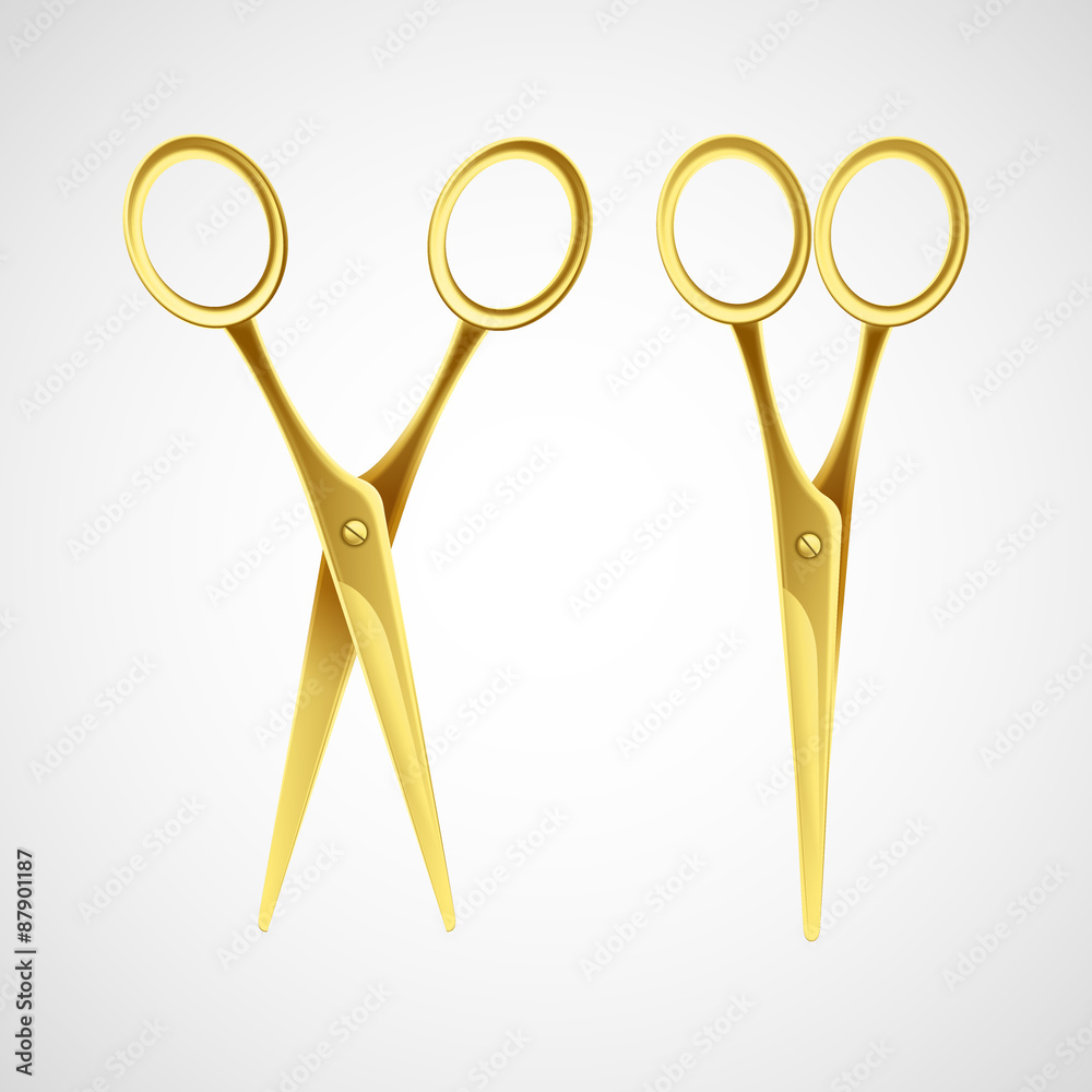 Gold scissors isolated in white background. Vector illustration Gold scissors isolated in white background. Vector illustration