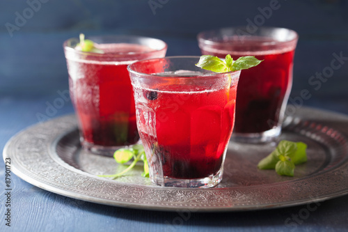 refreshing blueberry drink with lime and mint