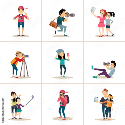 Vector creative character design  posing while photographer