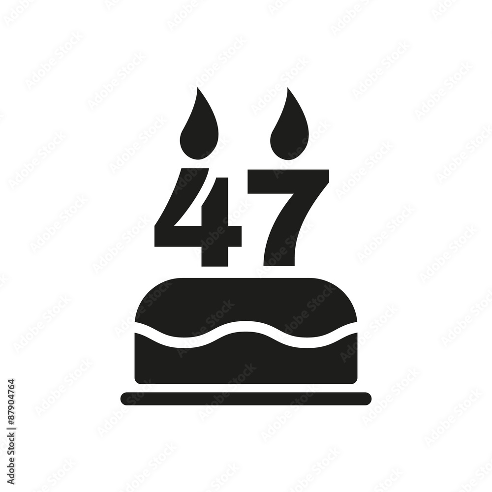 The birthday cake with candles in the form of number 47 icon. Birthday symbol. Flat The birthday cake with candles in the form of number 47 icon. Birthday symbol. Flat