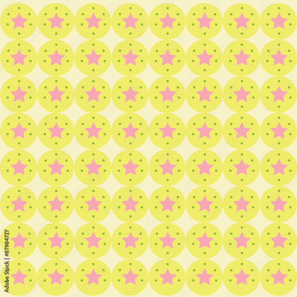 Pink star pattern on yellow background. Pink star pattern on yellow background.