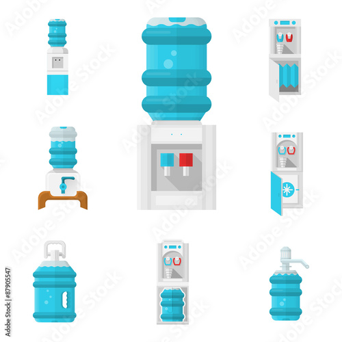 Water coolers flat color icons set