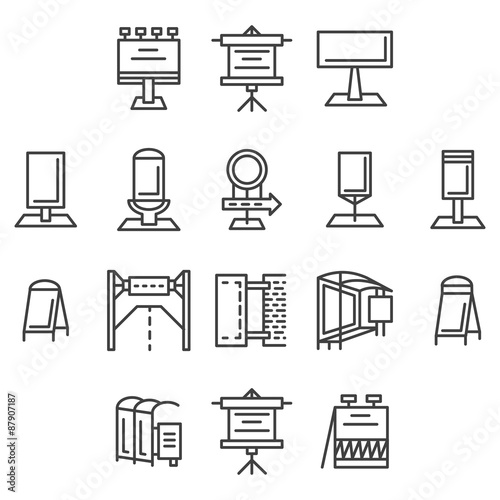 City advertisement flat line icons