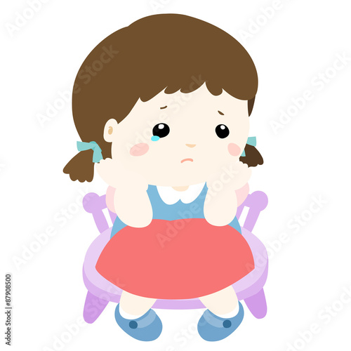 sad little girl on white background vector