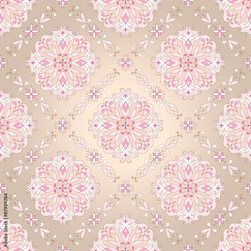 Fototapeta premium Floral pink seamless texture on beige.