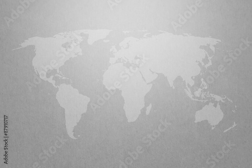 world map on gray paper texture background