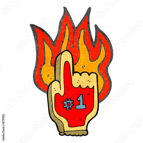 retro cartoon flaming foam sports hand