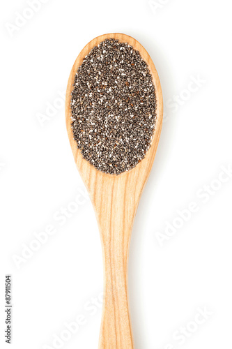 Chia seeds on wooden spoon