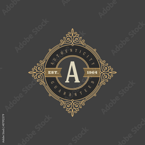 Monogram logo template with flourishes calligraphic elegant ornament elements
