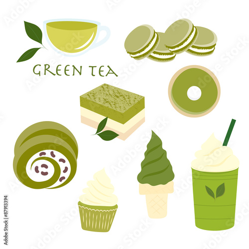 Sweet dessert green tea flavor set.