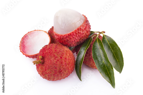 Fresh lychees isolated on white