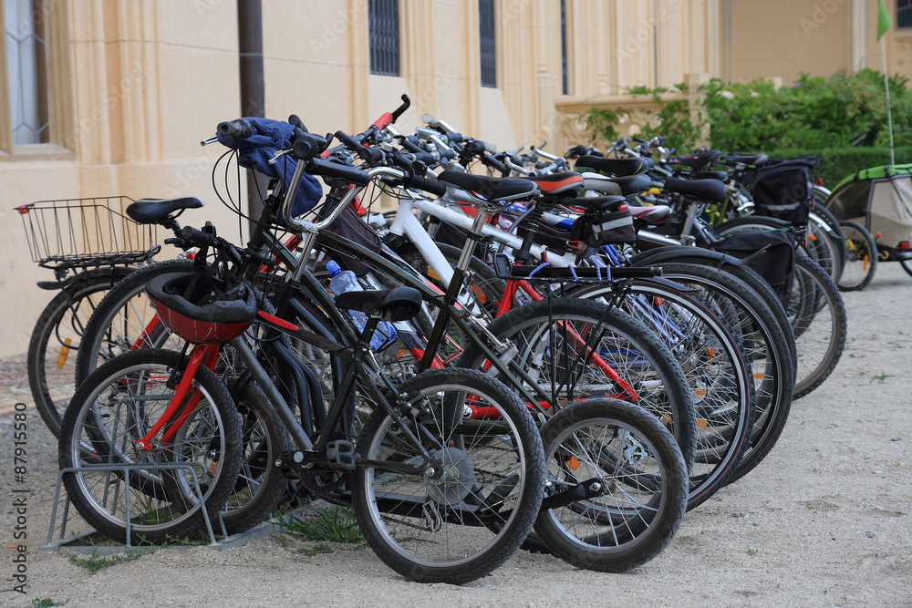 Group of bike parking in front of the  castle Lednice