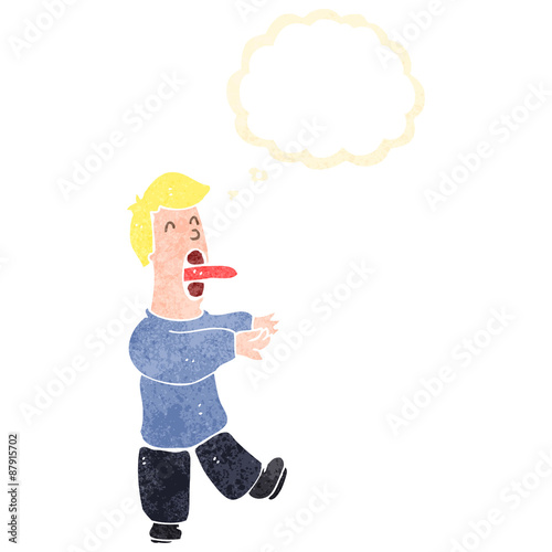 retro cartoon sleep walking man with thought bubble
