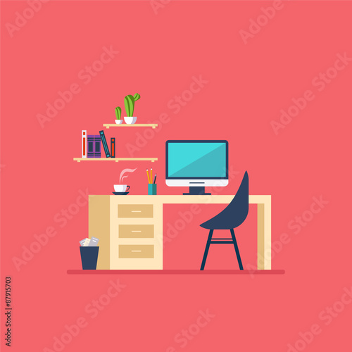Workplace in room Flat minimalistic style