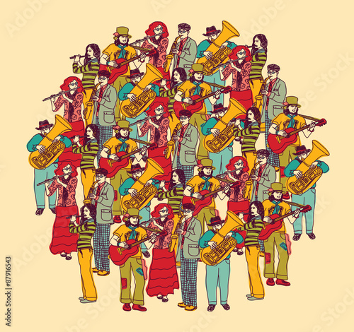 Big group musicians band orchestra color