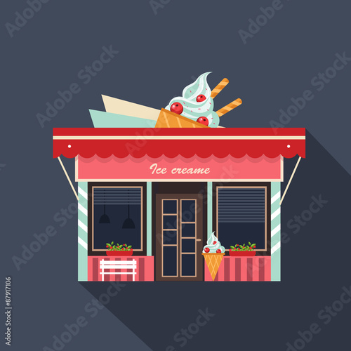 Restaurants and shops facade, storefront vector detailed flat 