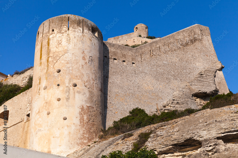 The citadel at Bonifacio above deep blue sky The citadel at Bonifacio above deep blue sky