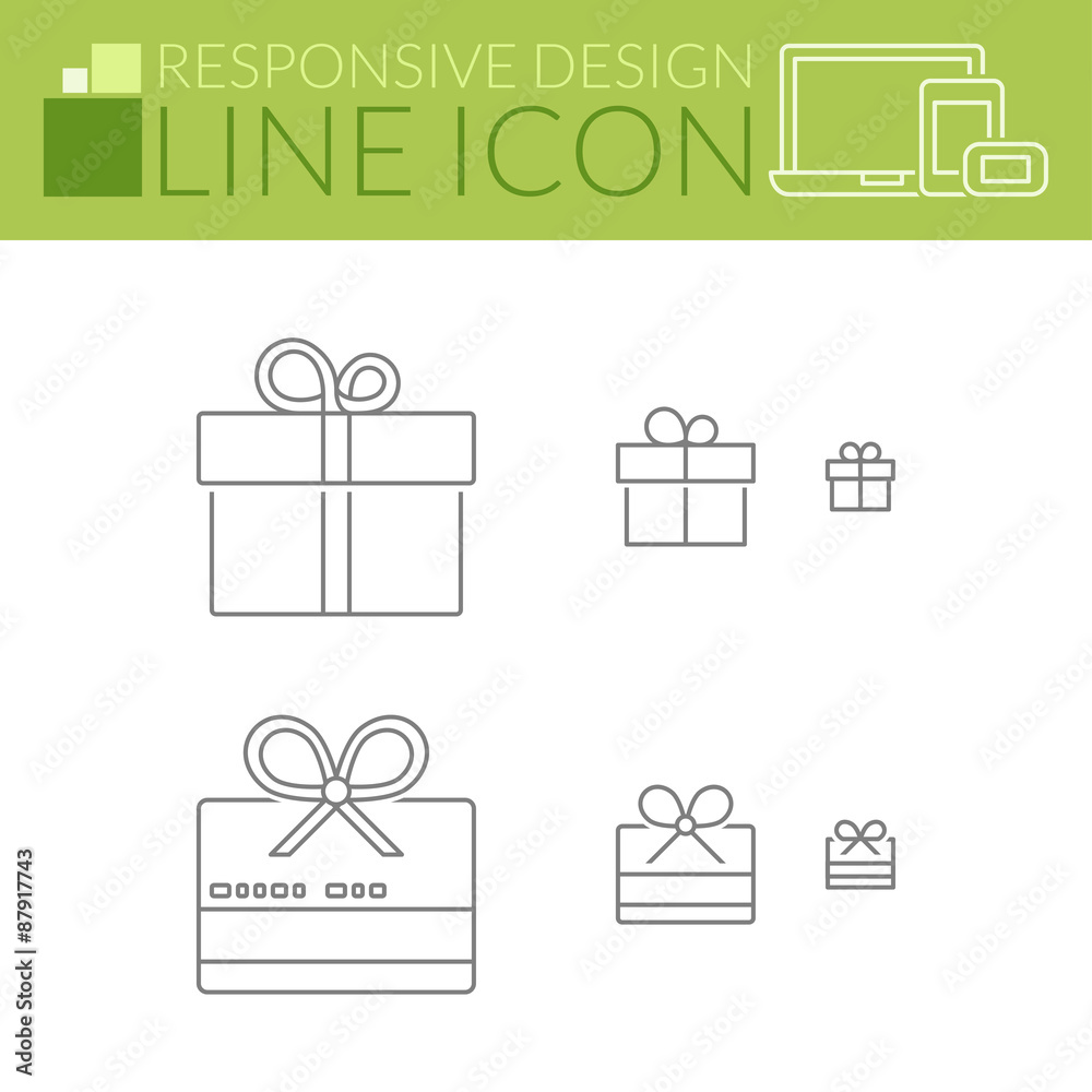 Line icons. Responsive design. Gift and girfcard. Line icons. Responsive design. Gift and girfcard.