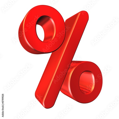 Red percent sign isolated on white background